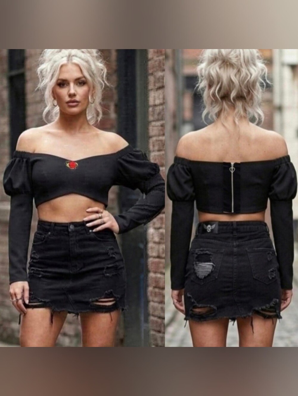 Sugar Thrillz Blk Off Shoulder Leg Of Mutton Sleeve Crop Top Sexy Blouse XL NWOT